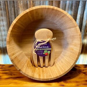 BAMBOO SALAD BOWL AND SALAD HANDS